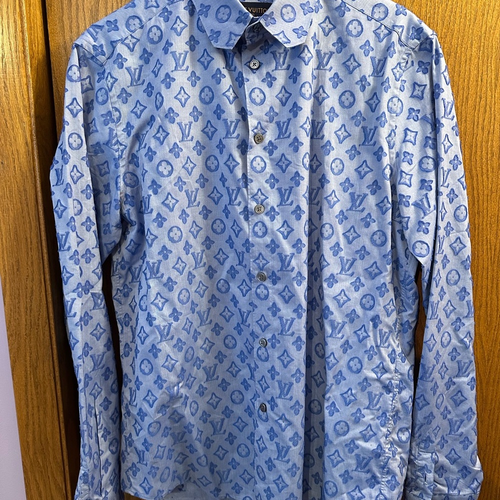 Louis Vuitton Blue Monogram Dress Shirt